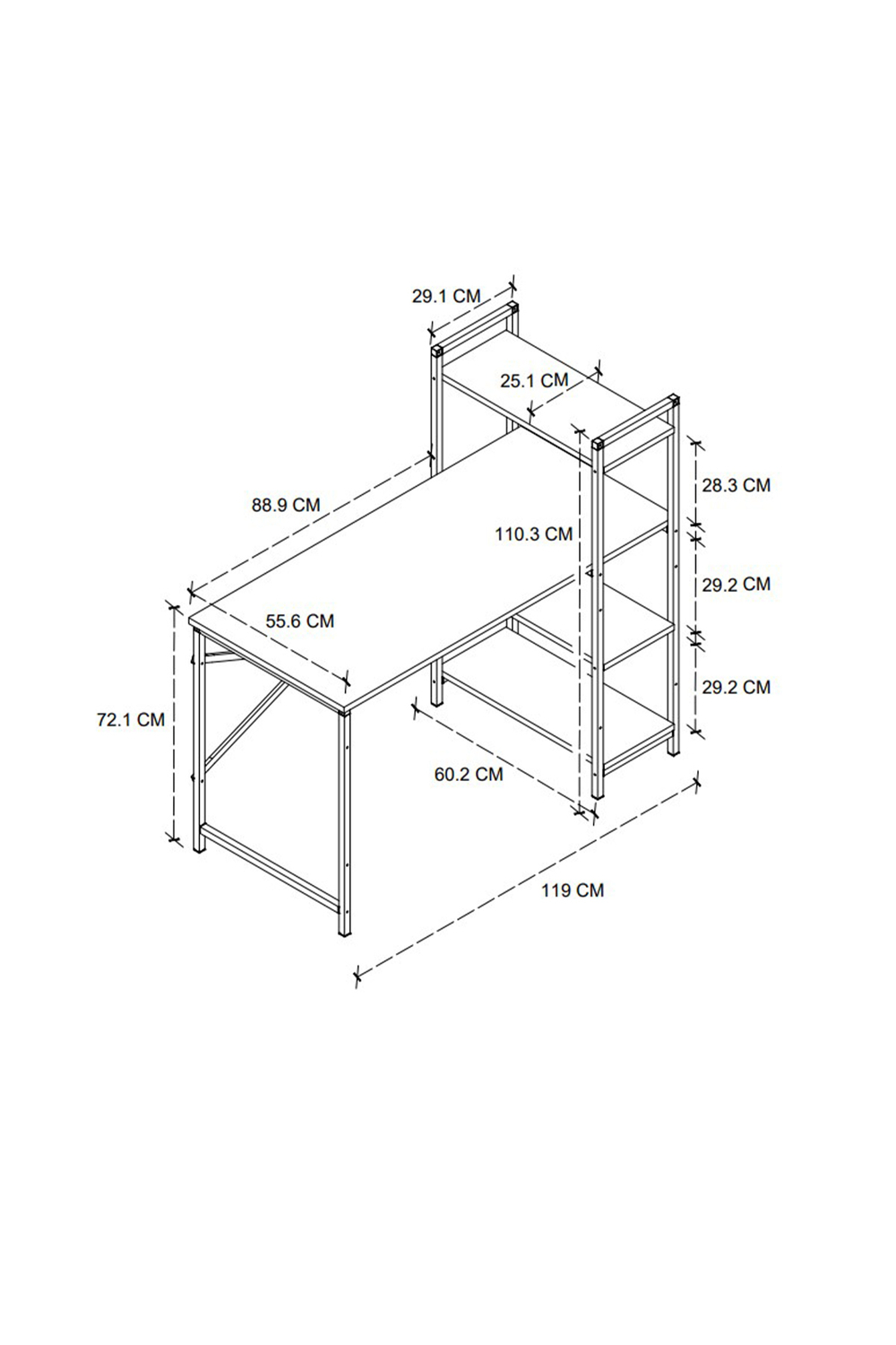 Рабочий стол с вертикальными полками 120х60 - белый