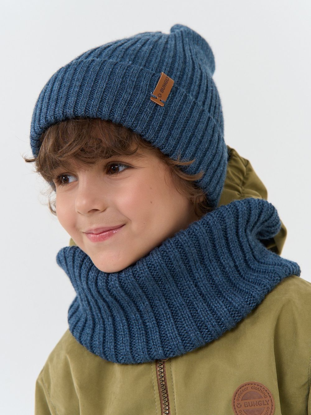 Снуд из смесовой шерсти "Деним" вертикальная вязка