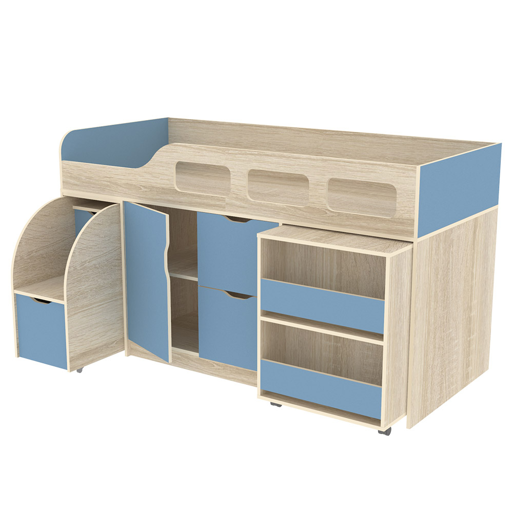 Кровать-чердак КарИВи Астра 8 Дуб Сонома Светло-синий, голубой