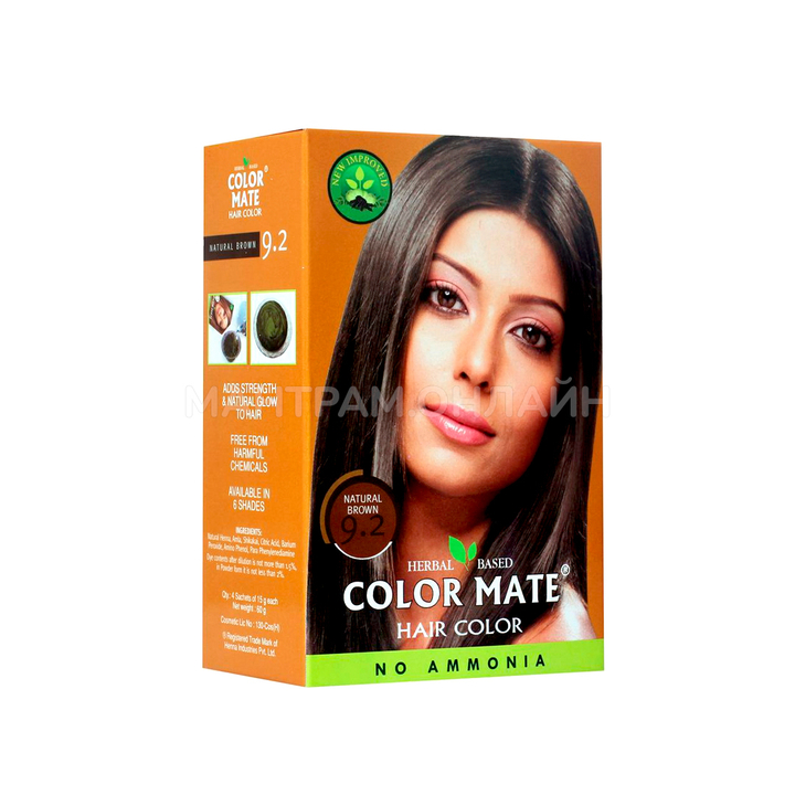 Краска для волос на основе хны Color Mate Natural Brown 9.2 Натуральный коричневый 100% окрашивание седины 5x15 г = 75 г