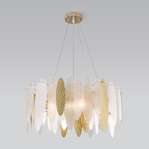 Умная подвесная люстра с фактурным стеклом 326/8 золото