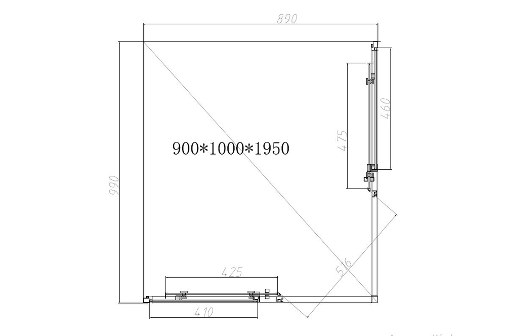 Душевой уголок Слим-Н (Slim-N) Vincea VSS-4SN9010CL, 1000*900, хром, стекло прозрачное