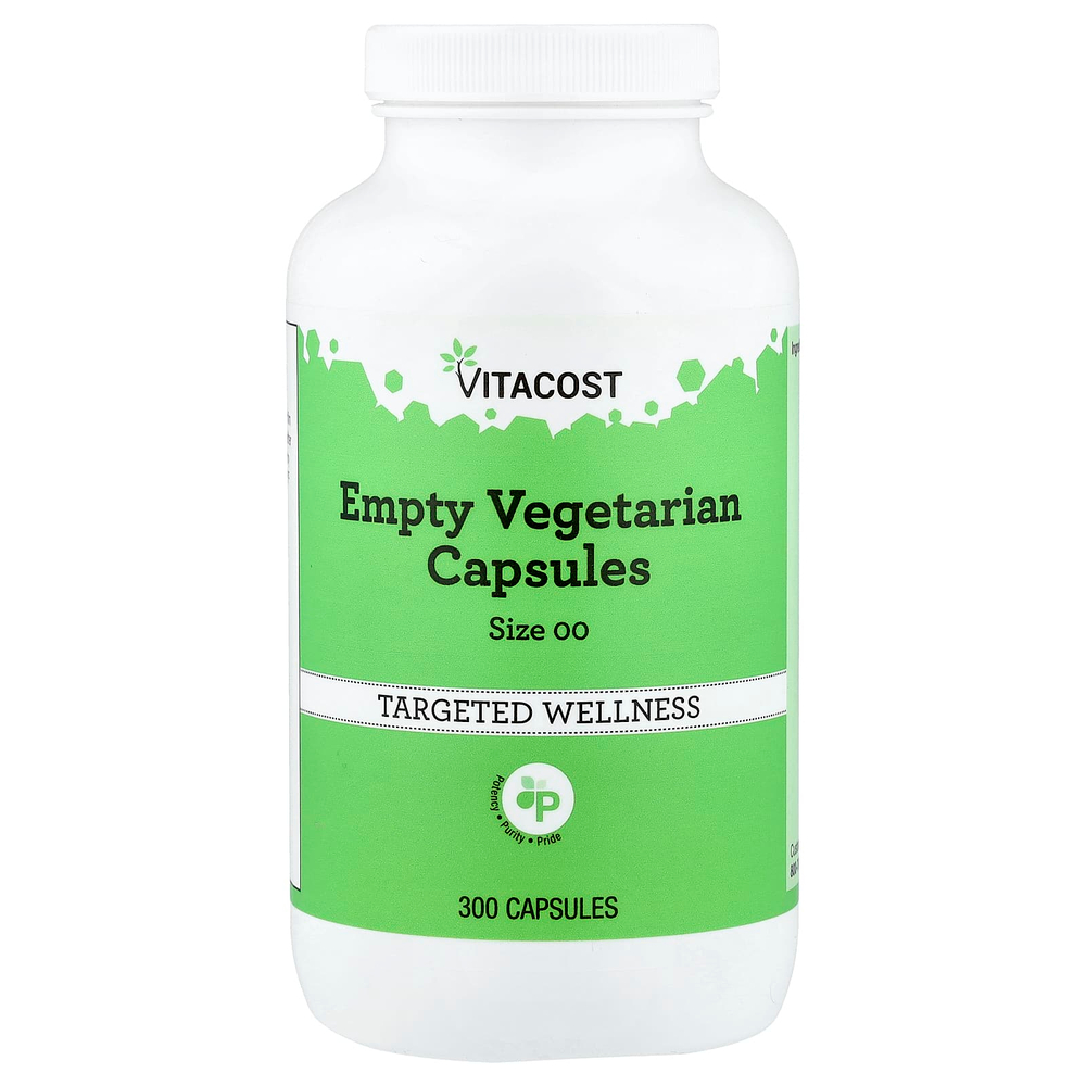 Vitacost, пустые вегетарианские капсулы, размер 00, 300 капсул