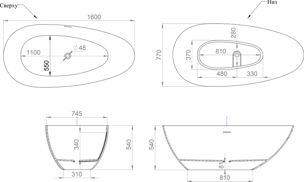 Ванна PAOLA IN 160x77 Classic матовая покраска по RAL полностью