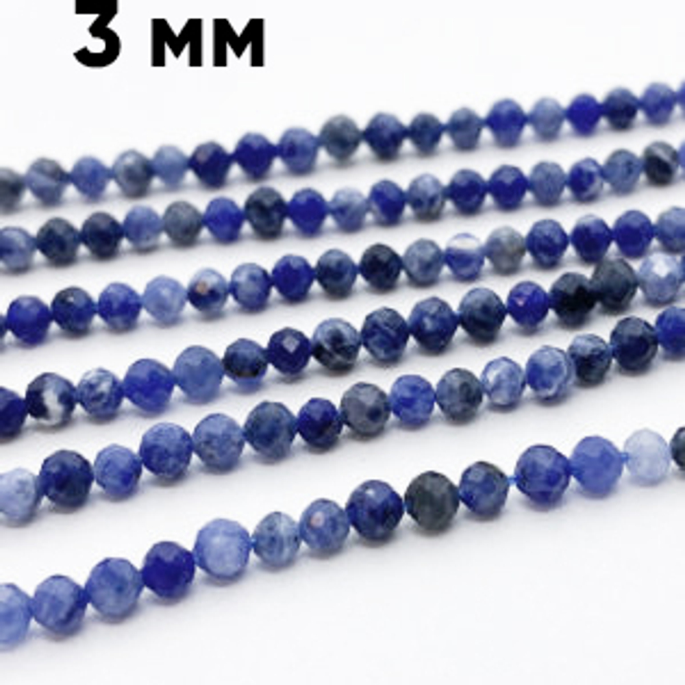 Бусины Содалит граненый, размер около 3-3,3 мм, цена за 66-67 шт (1/2 нити)