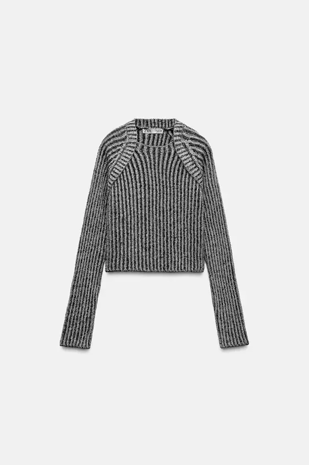 ZARA УКОРОЧЕННЫЙ СВИТЕР В РУБЧИК, СИНИЙ/ИНДИГО