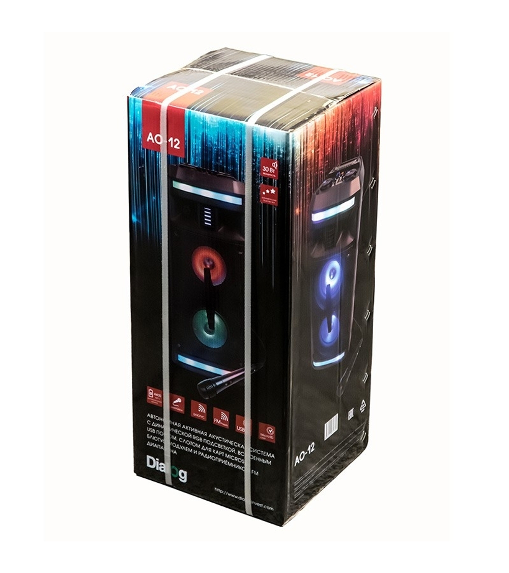 Колонки Dialog Oscar AO-12 1.0, 30W RMS, Караоке с микрофоном, BT+FM+USB+SD+LED
