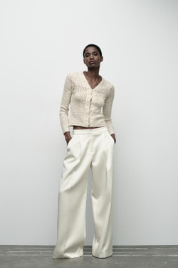 ZARA КАРДИГАН С АЖУРНЫМ УЗОРОМ В РОМАНТИЧЕСКОМ СТИЛЕ, ЭКРЮ