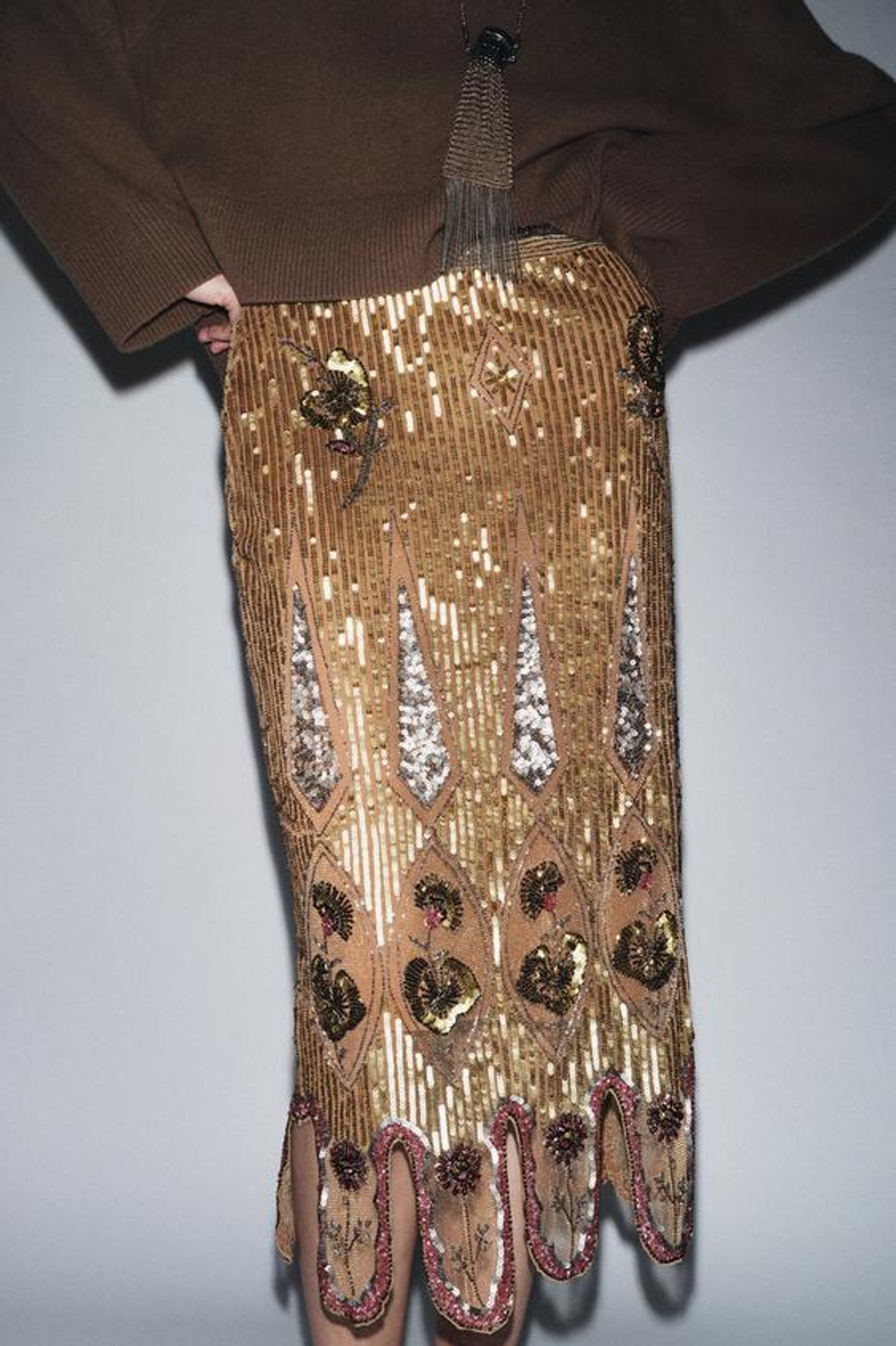 ZARA ЮБКА С ВЫШИВКОЙ — ZW COLLECTION LIMITED EDITION, ЗОЛОТОЙ