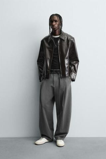 ZARA БРЮКИ BALLOON С ЗАЩИПАМИ И ПОЯСОМ, СЕРЫЙ