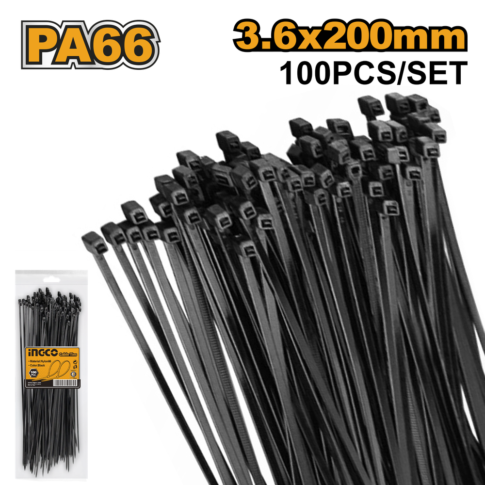 Кабельные стяжки черные INGCO HCTB20036 200 мм 100 шт.