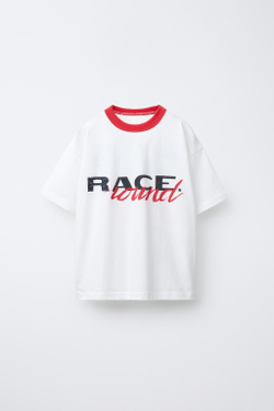 ZARA ФУТБОЛКА С НАДПИСЬЮ И ОКАНТОВКОЙ, БЕЛЫЙ