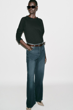 ZARA ФУТБОЛКА С ДЛИННЫМИ РУКАВАМИ, ЧЕРНЫЙ