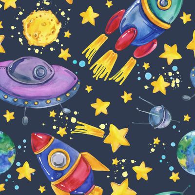 космос милый акварельный паттерн