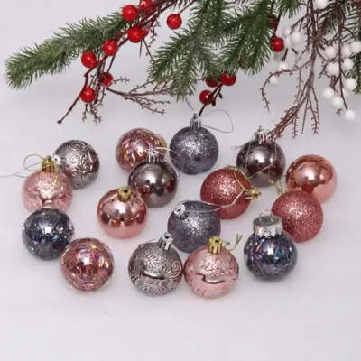 Набор шаров «Волшебный вальс» 5 см (16 предметов), графит/роз.золото