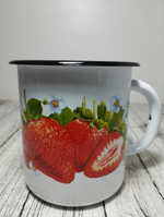 Кружка 1,0л с рисунком Клубника садовая белая (12шт) 1с3с