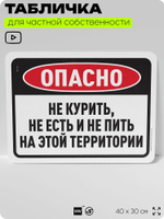 Табличка для частной территории "Не курить не есть и не пить на этой территории", на дом, для участка, организаций, предупреждающая, 40х30 см, Silver Plane x Айдентика Технолоджи