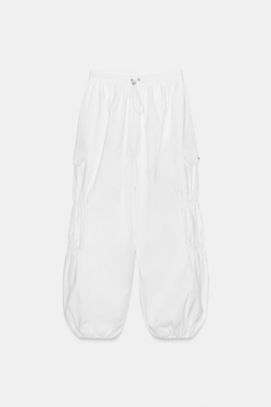 ZARA БРЮКИ КАРГО СО СТОППЕРОМ, БЕЛЫЙ