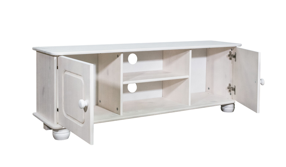 Тумба под телевизор, 115х29х40, Хаба, напольная, 2 двери, сосна, белый, Dipriz