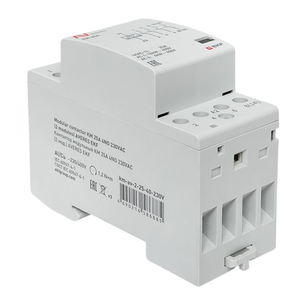 Контактор модульный КМ 25А 4NO 230В АС (2 мод.) AVERES EKF