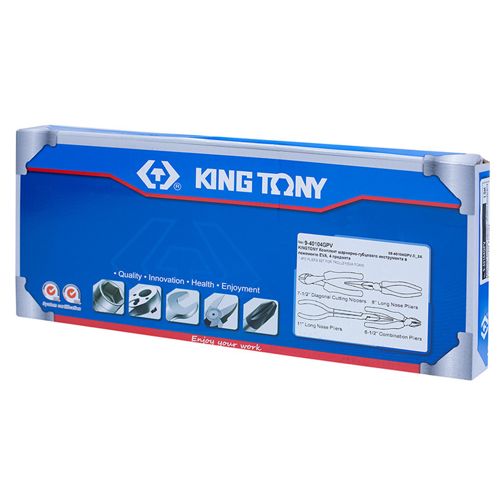 KING TONY (9-40104GPV) Набор пассатижей и бокорезов, ложемент, 4 предмета