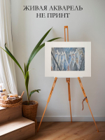 Картина авторская акварельная в паспарту 30х40 см на стену для интерьера "После рыбалки"