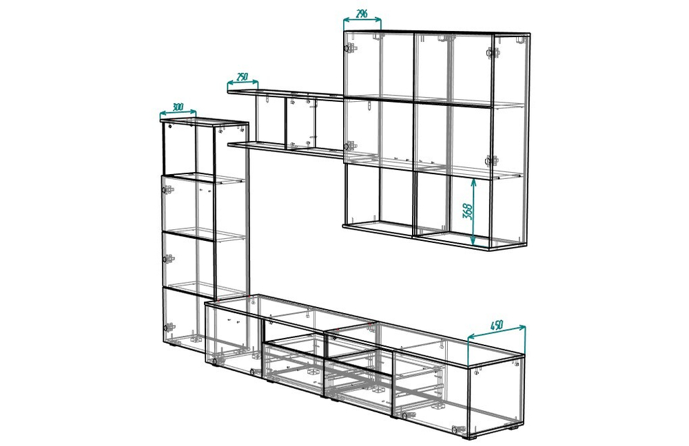 Гостиная Ноктюрн 3 МДФ (белая) 300*45*220 см, Белый, Белый Фасадный   Фиеста
