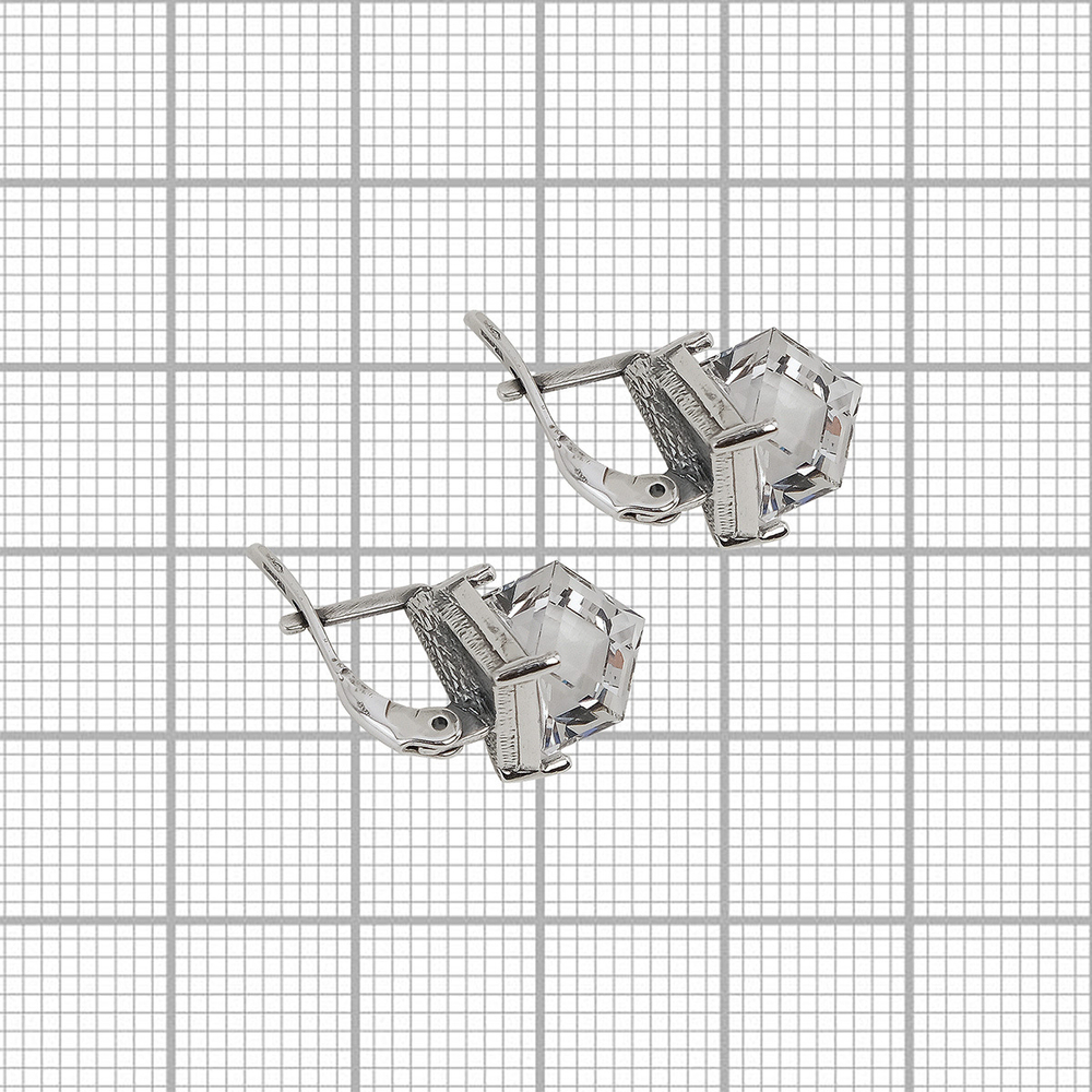 "Куб" серьги в серебряном покрытии из коллекции "Леди" от Jenavi с английским замком