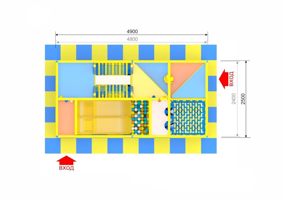 Детский игровой лабиринт «Котёнок Гав» 11,3м² (4.9х2.5. х2.5м)