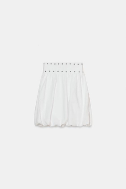 ZARA ЮБКА МИДИ ОБЪЕМНОГО КРОЯ С ЗАКЛЕПКАМИ, БЕЛЫЙ