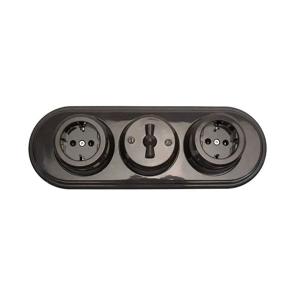 Ретро пластиковая розетка EDISEL Basic коричневая ( 2 шт )