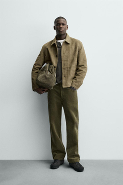 ZARA КУРТКА ИЗ ИСКУССТВЕННОЙ ЗАМШИ С КАРМАНАМИ, ЗЕЛЕНЫЙ/СЕРЫЙ