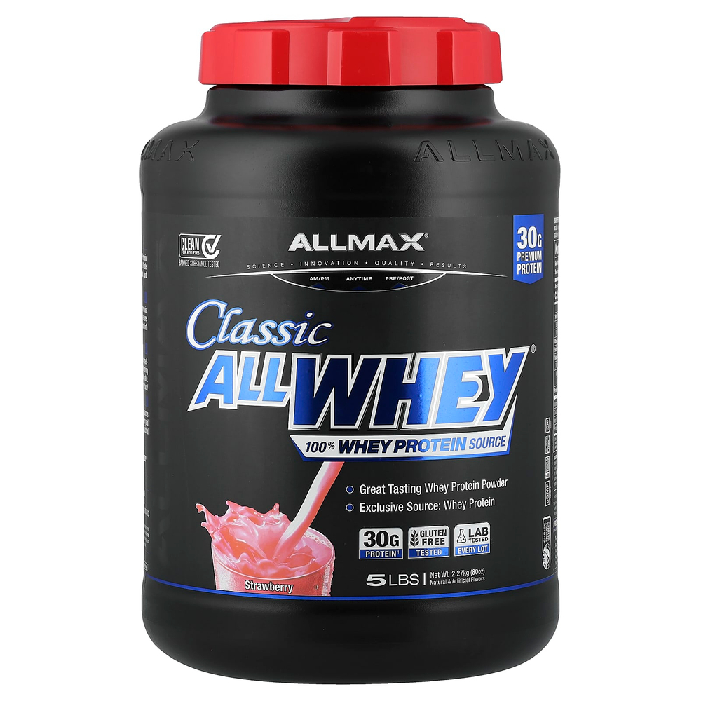 ALLMAX, CLASSIC ALLWHEY®, 100% источник сывороточного протеина, клубничный вкус, 2,27 кг (5 фунтов)