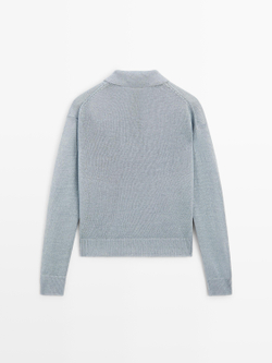 Massimo Dutti Тонкий свитер изо льна с воротником поло, выцветший синий