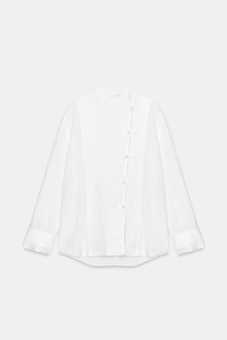 ZARA РУБАШКА С НАВЕСНЫМИ ПЕТЛЯМИ ИЗ 100% ЛЬНА — ZW COLLECTION, БЕЛЫЙ