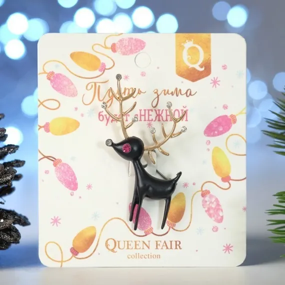 Брошь новогодняя &quot;Олень&quot; мультяшный, цвет чёрный в золоте