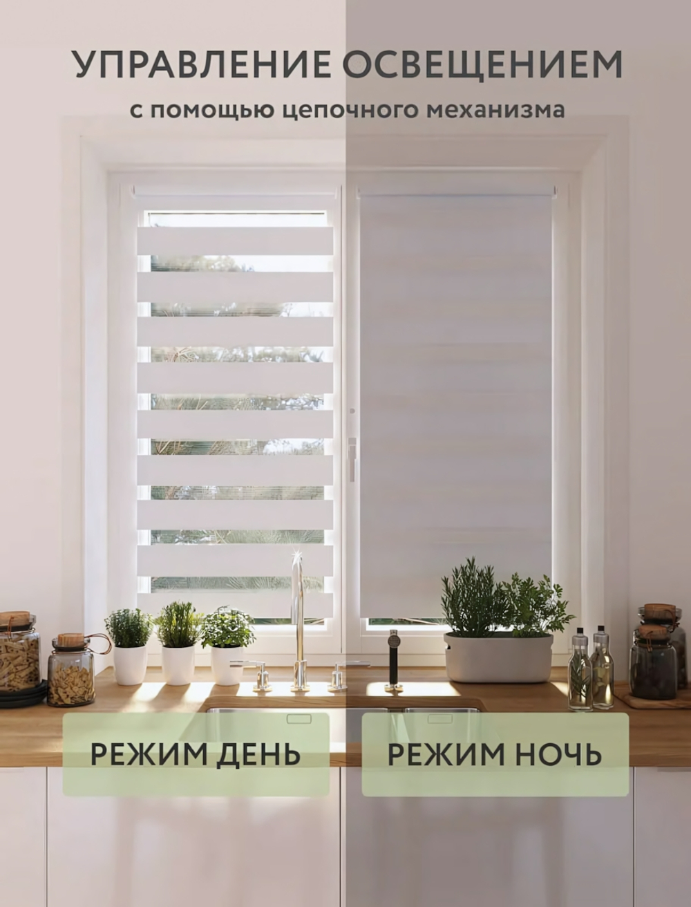 Шторы рулонные ДЕНЬ-НОЧЬ БЕЛЫЕ 50*160 см, цепочный механизм, фурнитура для крепления