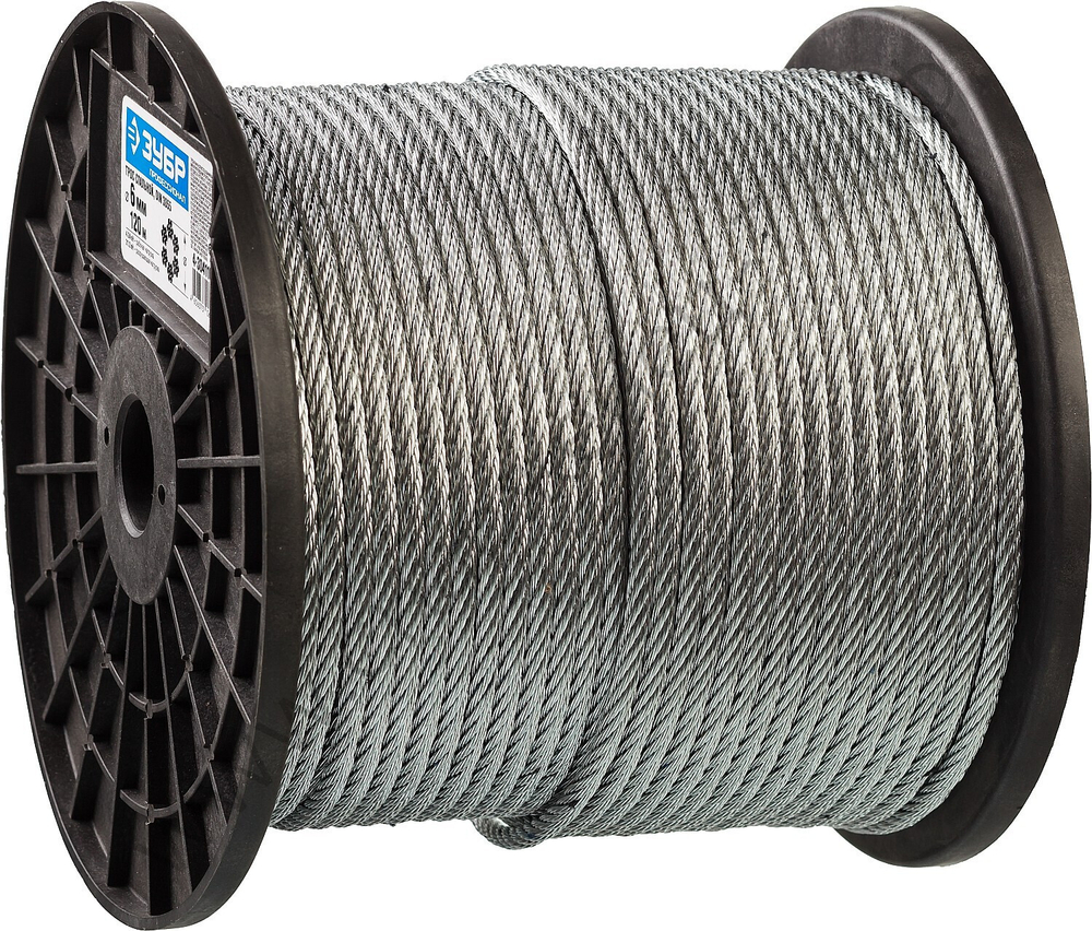 ЗУБР DIN 3055, свивка 6х7+FC, 6 мм, L=120м., стальной трос, Профессионал (4-304110-06)