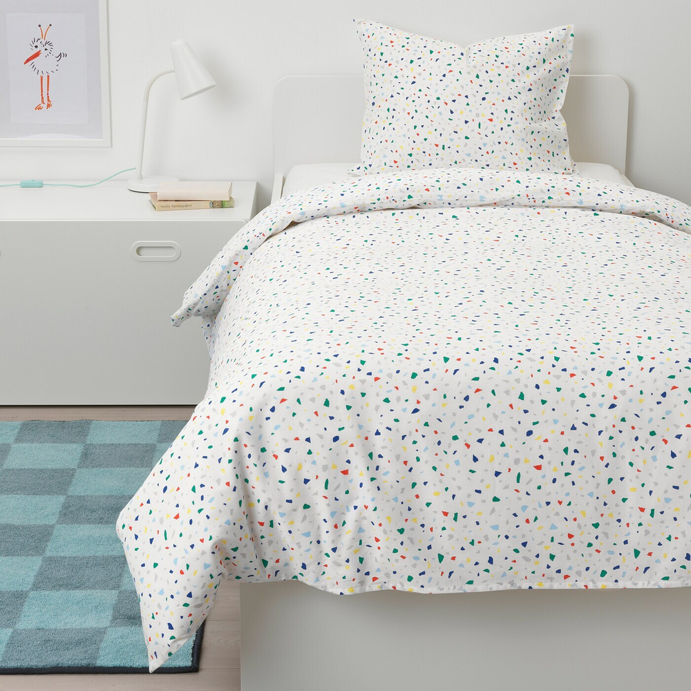 IKEA MÖJLIGHET  (ИКЕА МÖЙЛИГХЕТ)  -  Пододеяльник и наволочка, белый/мозаичный рисунок, 150x200/50x60 см