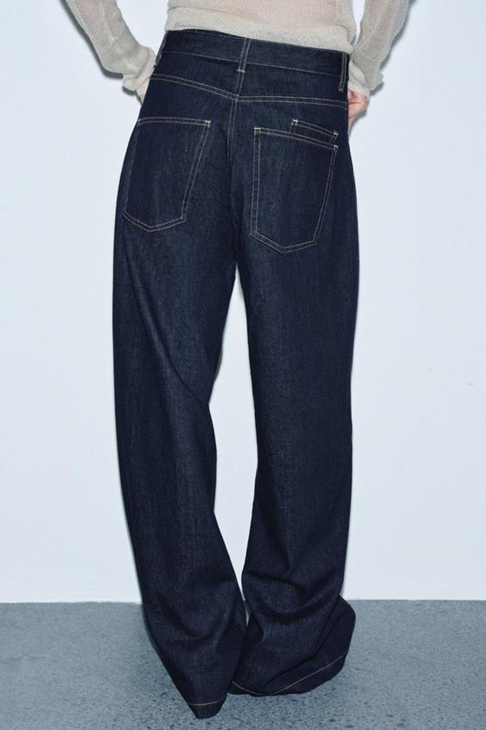 ZARA ДЖИНСЫ WIDE LEG С ВЫСОКОЙ ПОСАДКОЙ И РЕМНЕМ — ZW COLLECTION, СИНИЙ