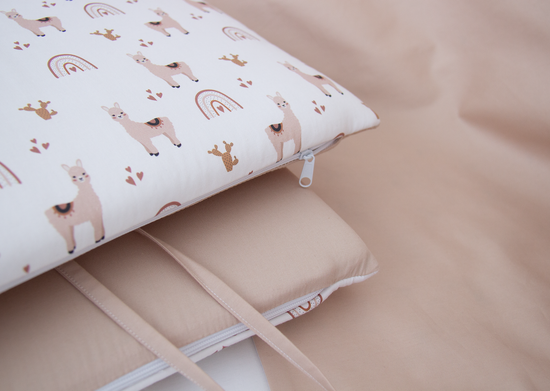 Мягкие бортики для кроватки KIDI soft "Лама" (бежевый, сатин)