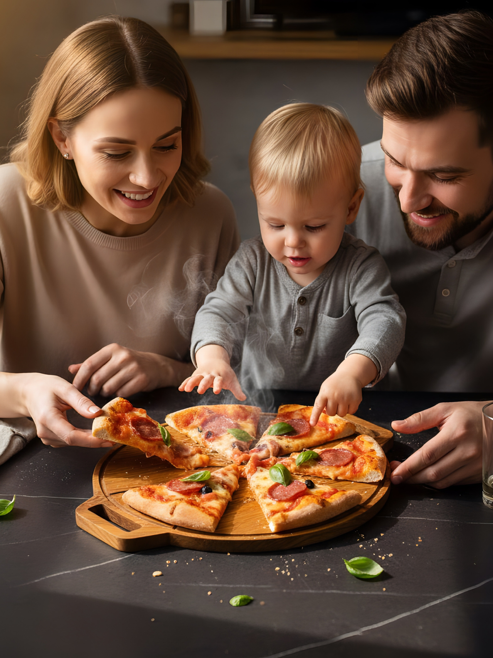 Доска для пиццы деревянная с ручками 35 см