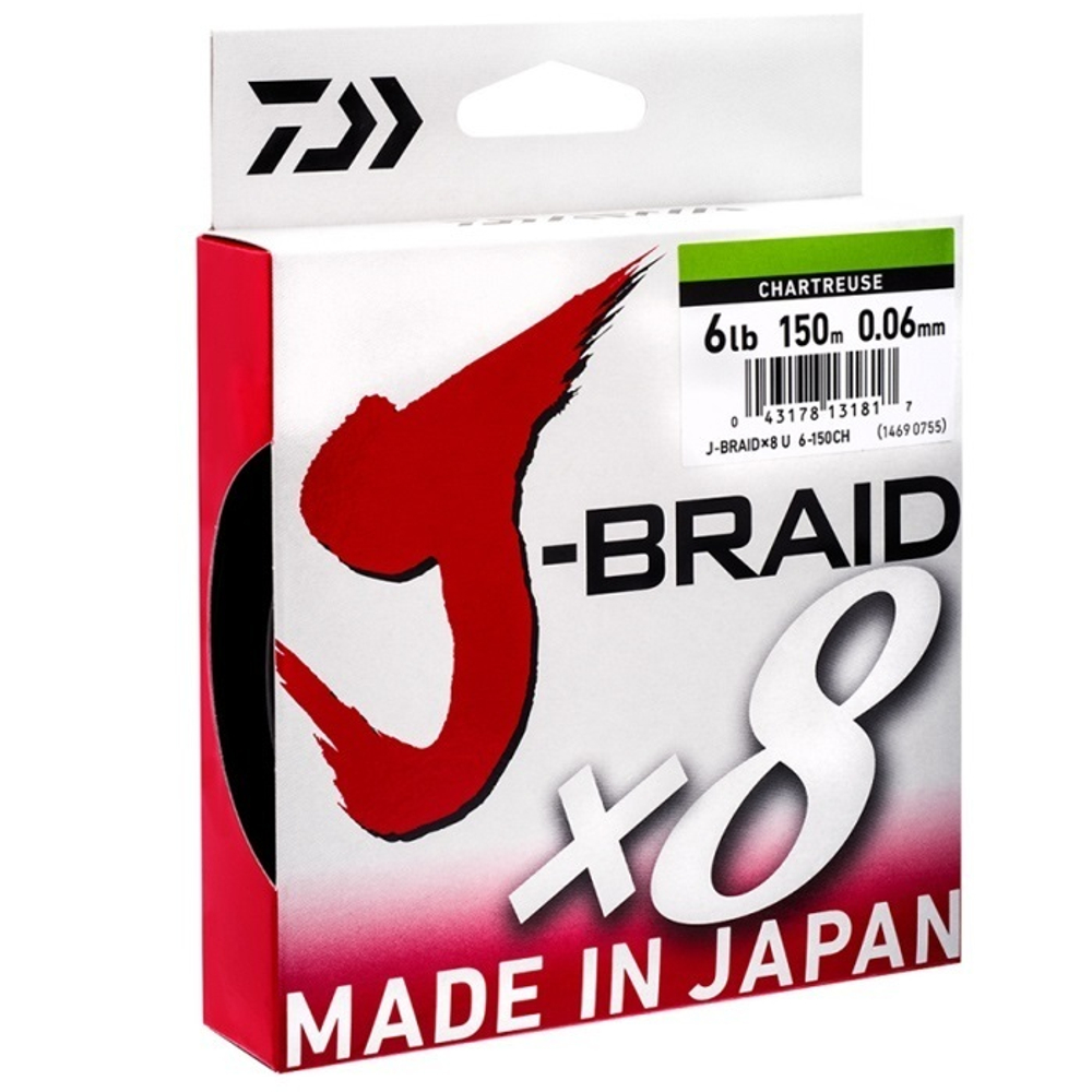 Шнур Daiwa J-Braid X8 150м  0.18мм 12.0кг Chartreuse 1шт 26.5lb