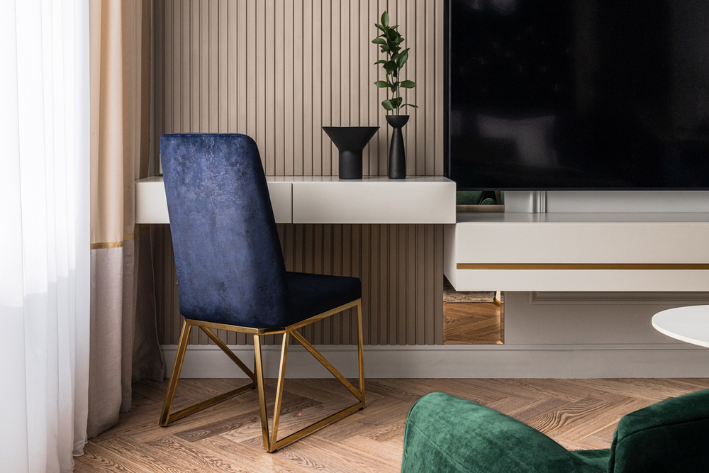 Стул Garda Decor велюр темно-синий, золото 49*65*99 см