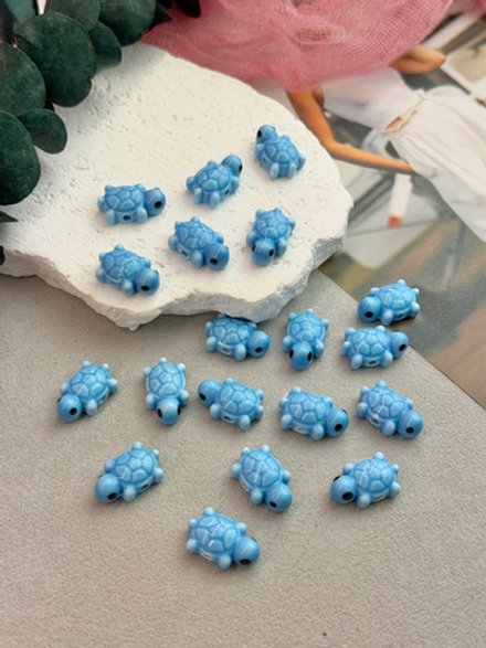 Керамические бусины "Черепашка", голубой 12*19 мм, 5 штук