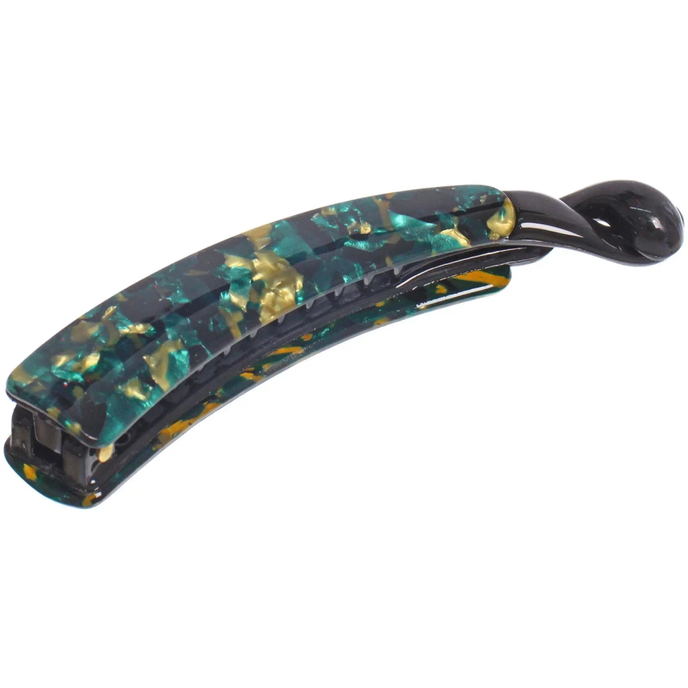 Заколка - банан для волос «AKS-EMPIRE», цвет черный / малахитовый, 11*2см (пакет с подвесом)