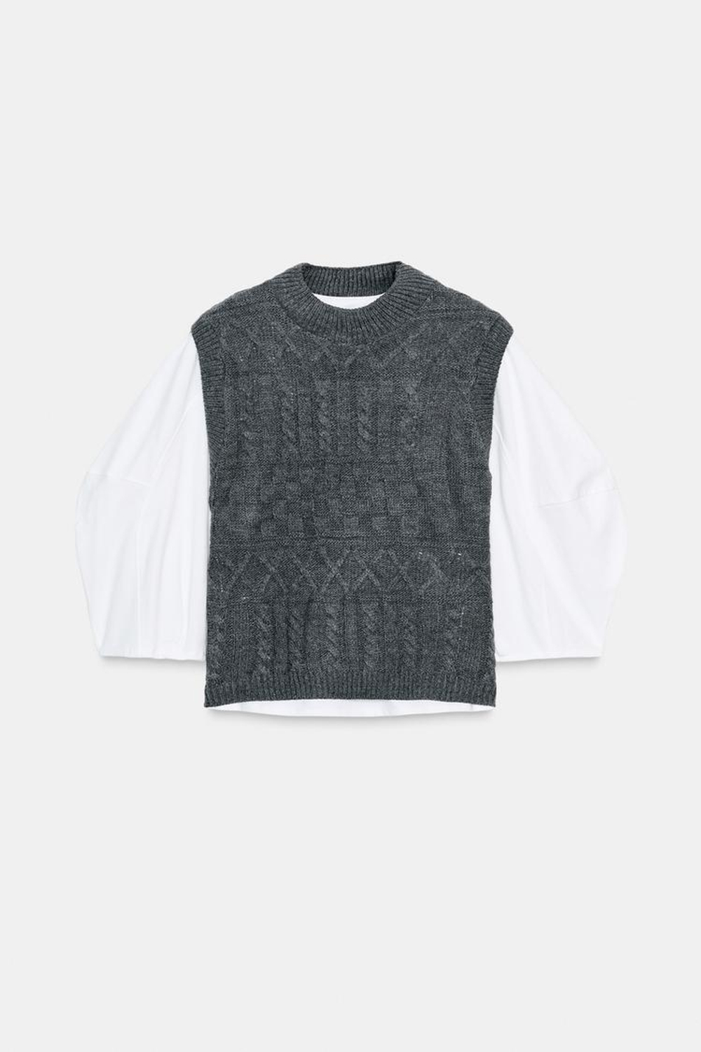 ZARA ФУТБОЛКА С КОМБИНИРОВАННЫМ ЖИЛЕТОМ, АНТРАЦИТОВО-СЕРЫЙ