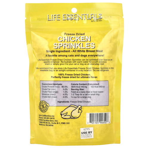 Cat-Man-Doo, Life Essentials, сублимированная курица, для кошек и собак, 85 г (3 унции)
