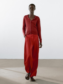 Massimo Dutti Кардиган из 100% льна с длинными рукавами, бургундский