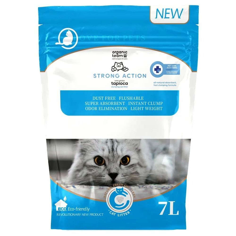 Наполнитель Organic team Strong Action комкующийся для кошачьего туалета, суперкомок, из маниоки, пакет 7л Наполнитель Organic team Strong Action комкующийся для кошачьего туалета, суперкомок, из маниоки, пакет 7л